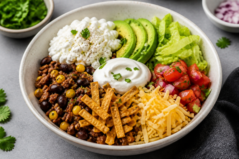 Delicious Taco Bowl With Creamy Cottage Cheese Perfect for a Healthy and Flavorful Meal – A Comforting, Protein-Packed Bowl