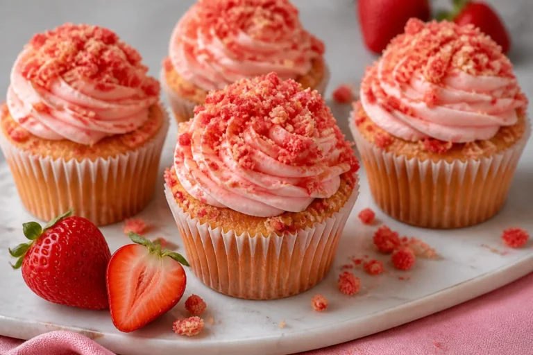 Strawberry Crunch Cupcakes – Soft, Juicy, and Topped with a Buttery Crunch