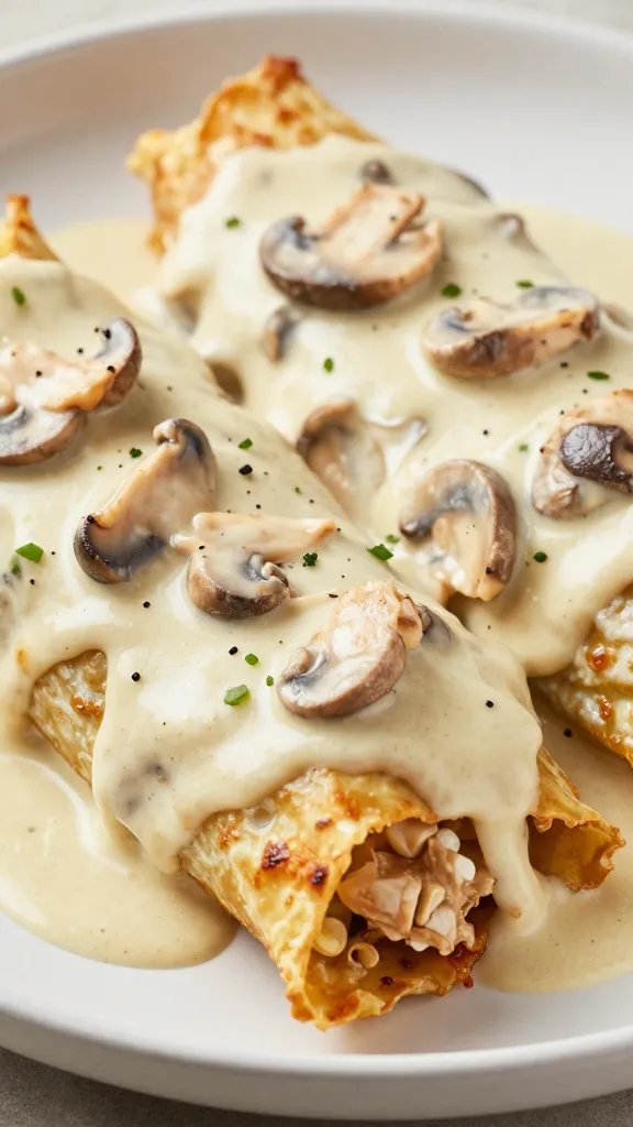 High-quality photo representing: 20. Creamy Mushroom Chicken Enchiladas for Umami Lovers