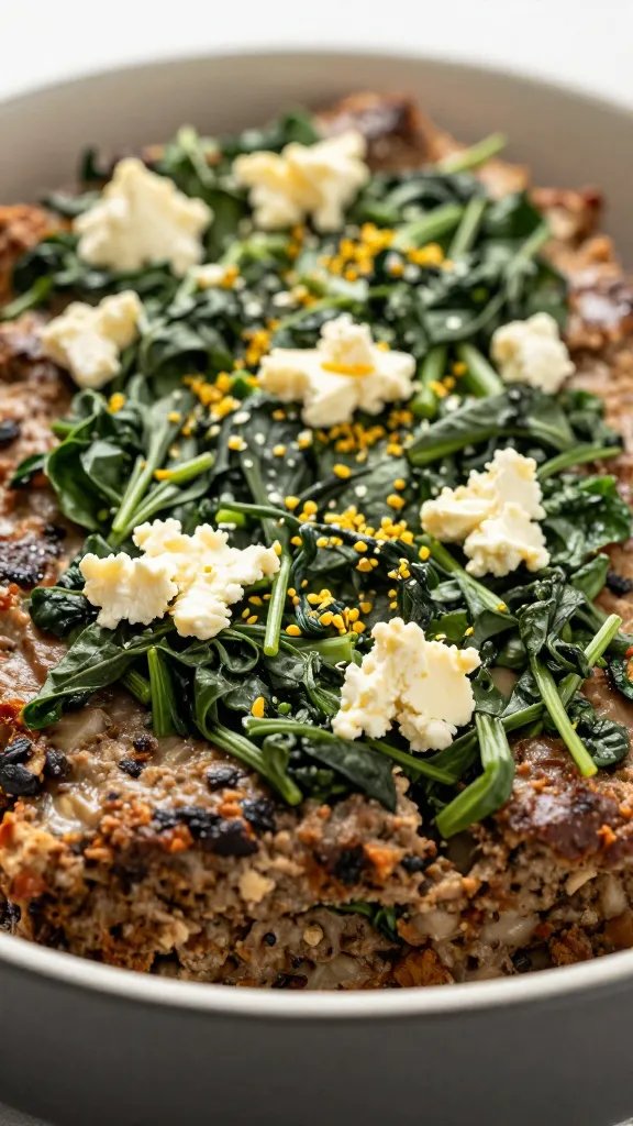High-quality photo representing: 18. Garlicky Spinach and Feta Meatloaf