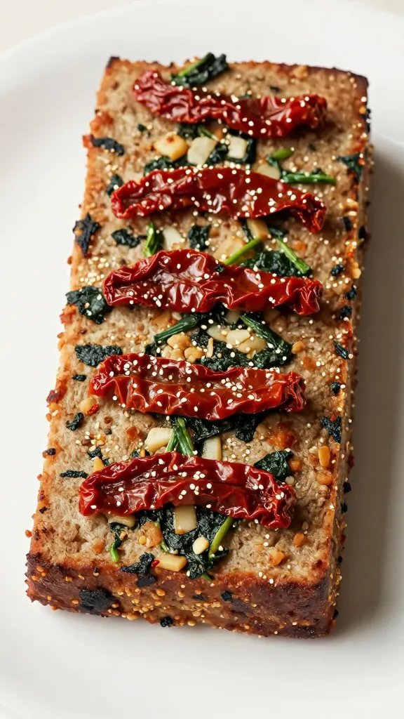 High-quality photo representing: 15. Sun-Dried Tomato and Spinach Meatloaf